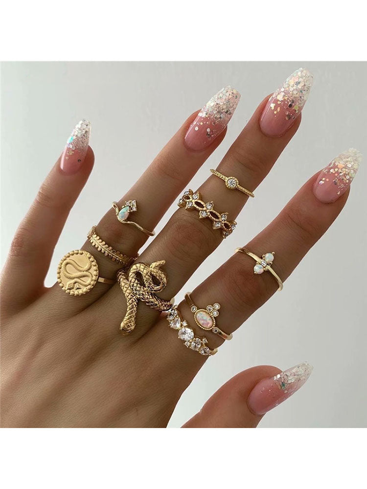 Glitter Rhinestone Rings Sets Tiynon