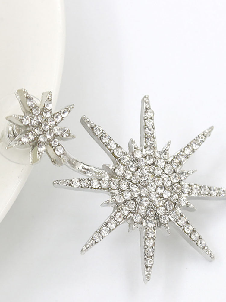 Glitter Rhinestone Snowflake Earrings Tiynon