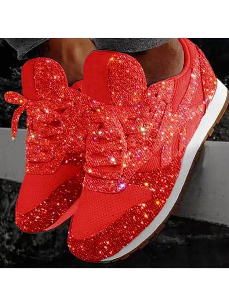 Glitter Round Toe Sequined Sneakers Tiynon