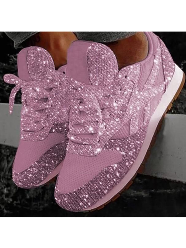 Glitter Round Toe Sequined Sneakers Tiynon