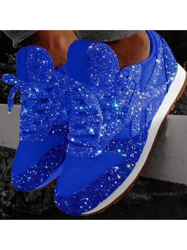 Glitter Round Toe Sequined Sneakers Tiynon