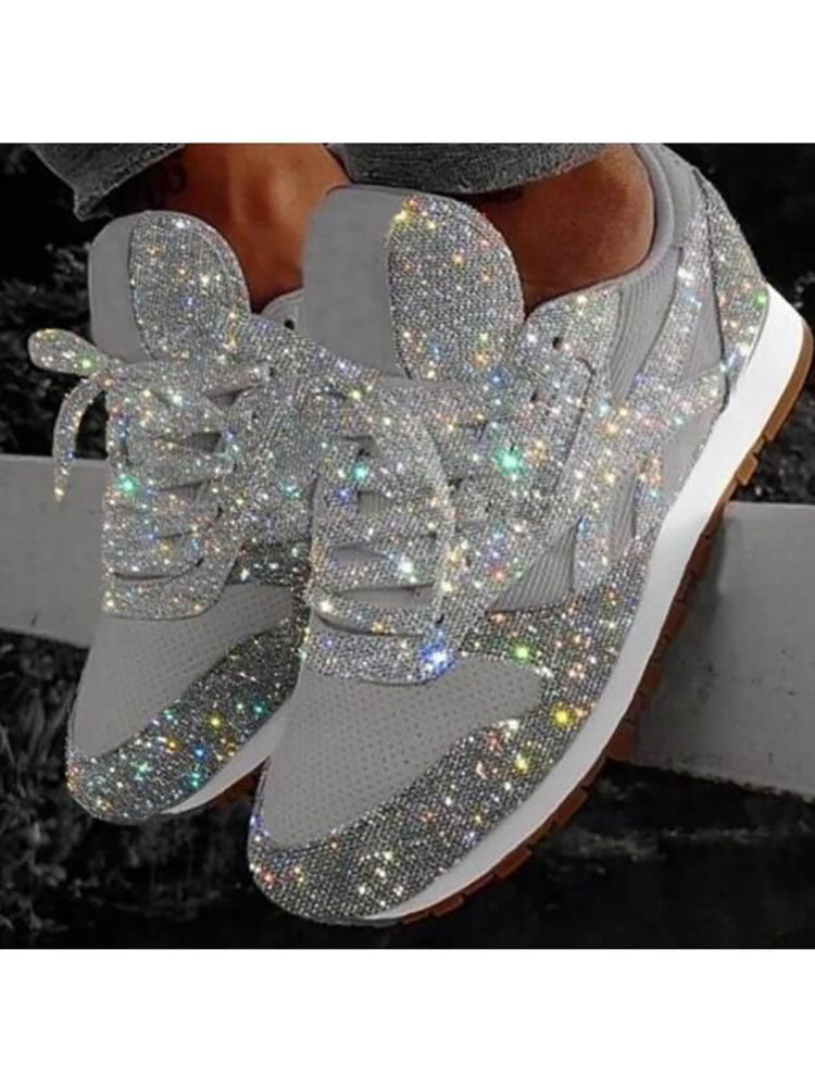 Glitter Round Toe Sequined Sneakers Tiynon