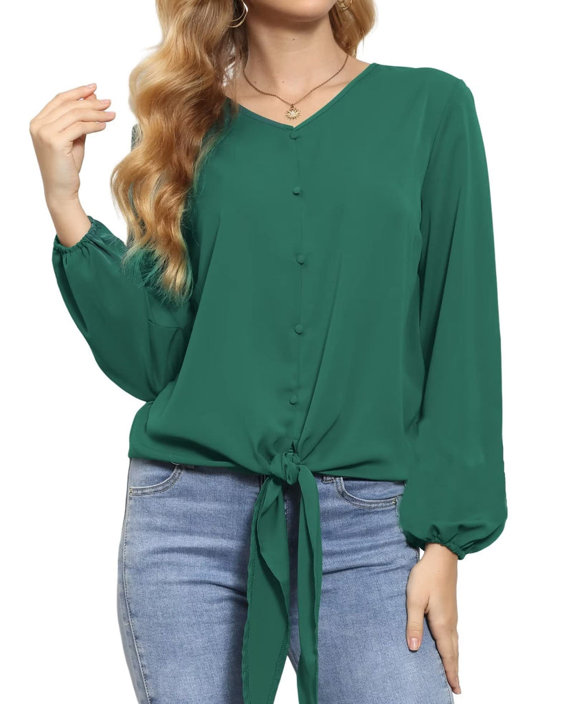 Bell Sleeve Solid Color V Neck Top