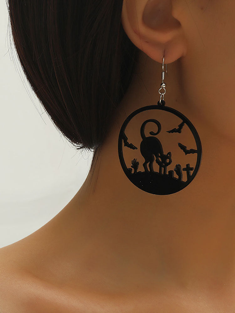 Halloween Hollow Out Dark Cat Earrings Tiynon