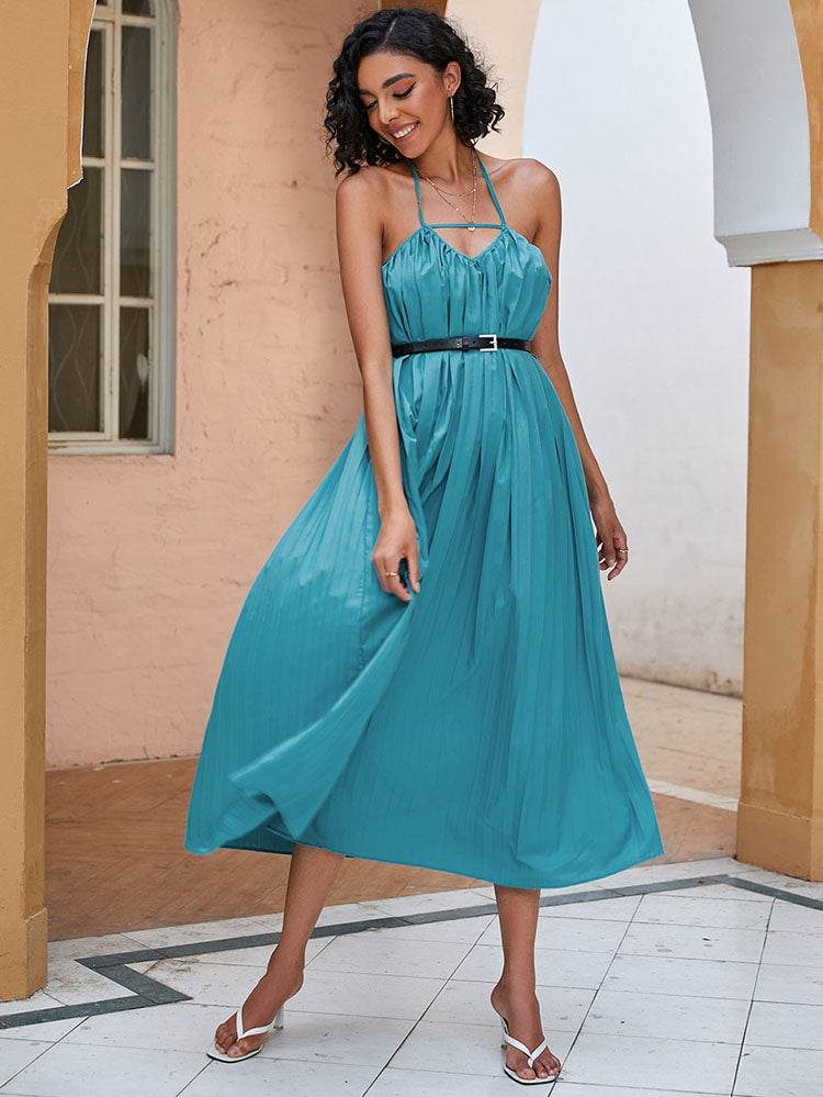 Halter Chiffon V Neck Sleeveless Midi Dresses Tiynon