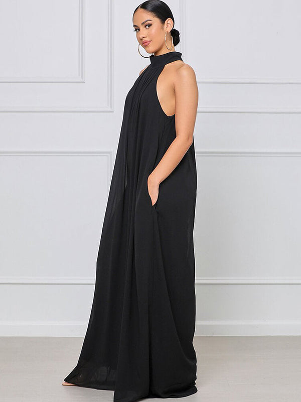 Halter Neck Sleeveless Wide Leg Jumpsuit Tiynon