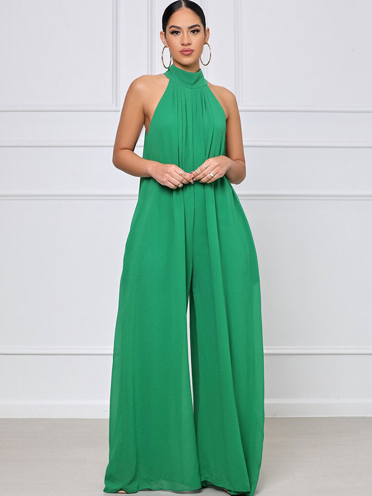 Halter Neck Sleeveless Wide Leg Jumpsuit Tiynon