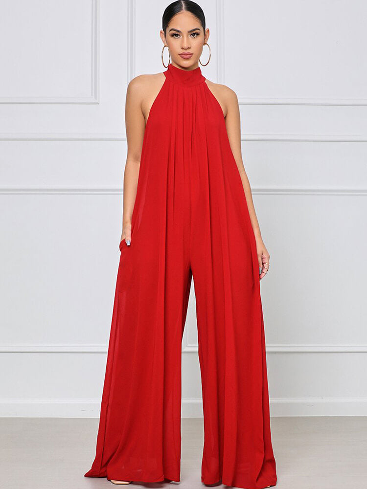 Halter Neck Sleeveless Wide Leg Jumpsuit Tiynon