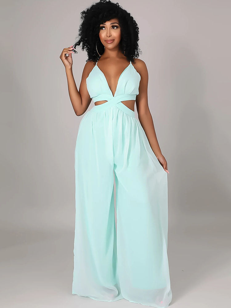 Halter Sleeveless Backless Loose Rompers Tiynon