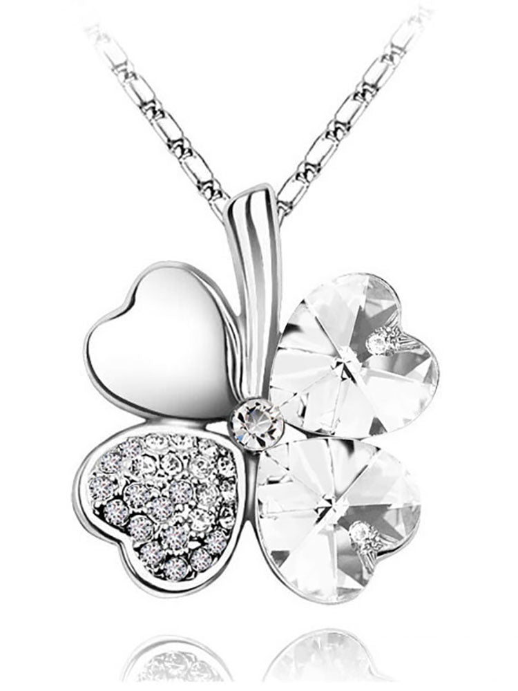 Heart Crystal Pendant Four Leaf Clovers Necklaces Tiynon