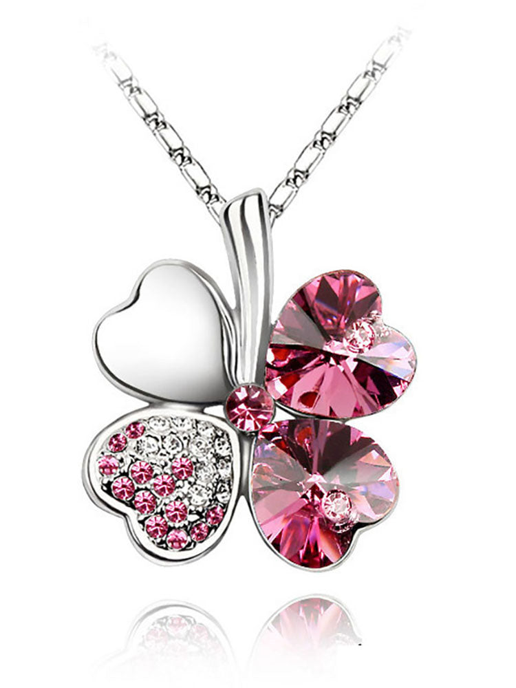 Heart Crystal Pendant Four Leaf Clovers Necklaces Tiynon