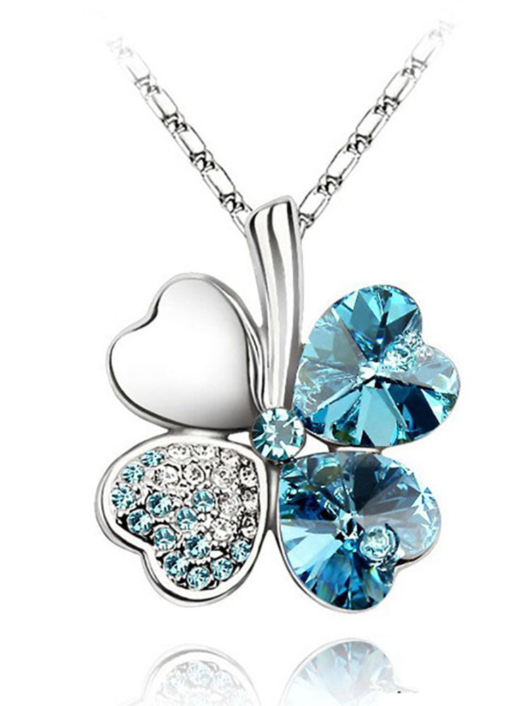 Heart Crystal Pendant Four Leaf Clovers Necklaces Tiynon