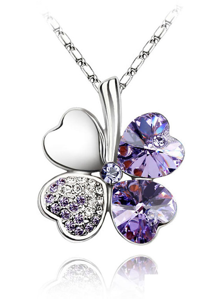 Heart Crystal Pendant Four Leaf Clovers Necklaces Tiynon