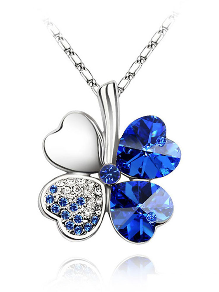 Heart Crystal Pendant Four Leaf Clovers Necklaces Tiynon