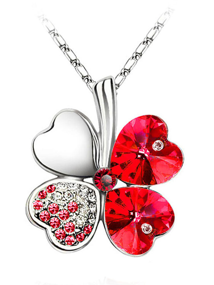 Heart Crystal Pendant Four Leaf Clovers Necklaces Tiynon