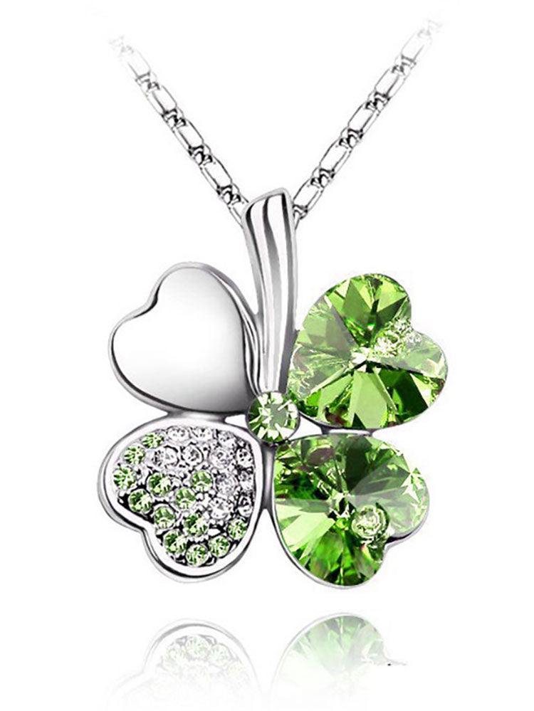 Heart Crystal Pendant Four Leaf Clovers Necklaces Tiynon