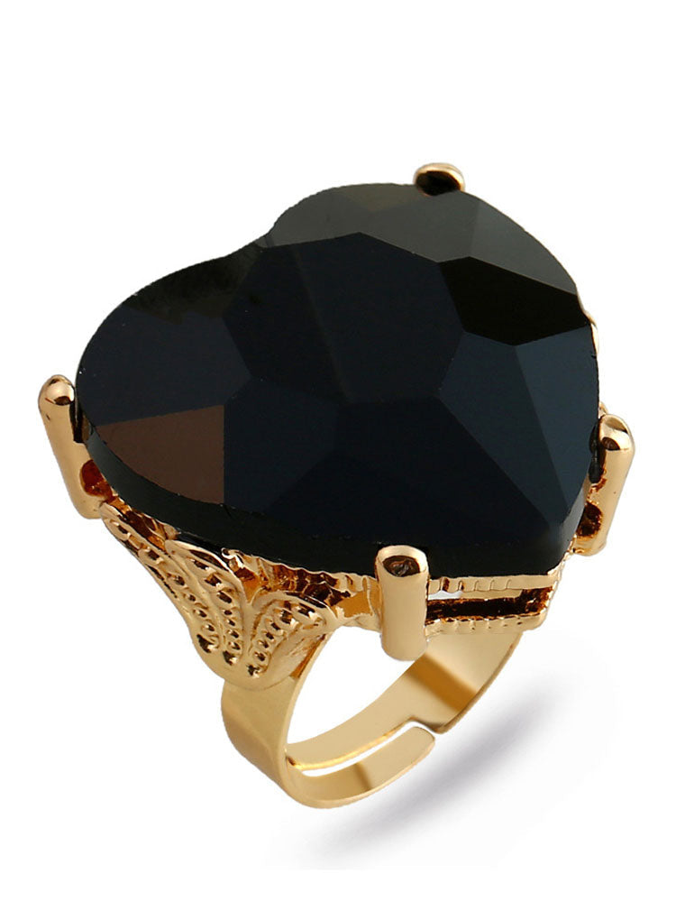 Heart Shape Retro Imitation Gemstone Ring Tiynon