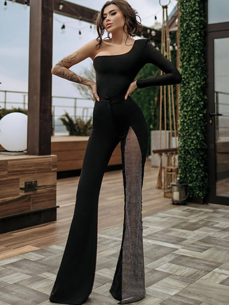 High Waist Bodycon One Shoulder Sleeveless Jumpsuit Tiynon