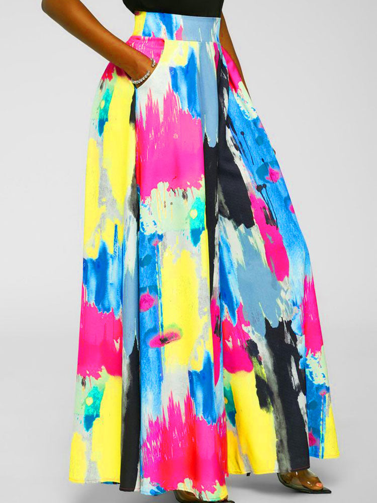 High Waist Graffiti Print Wide Leg Pants Tiynon