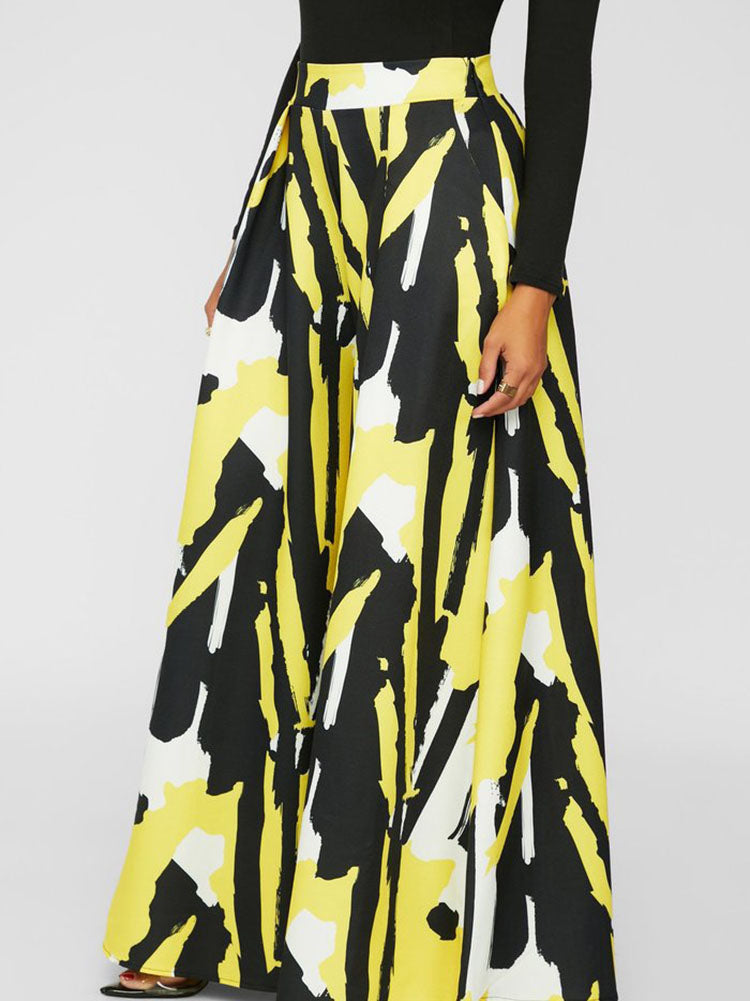 High Waist Graffiti Print Wide Leg Pants Tiynon