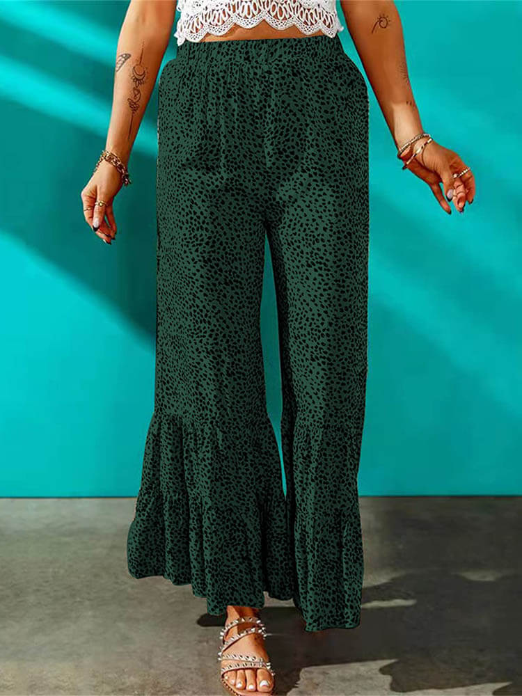 High Waist Leopard Print Ruffle Long Pants Tiynon