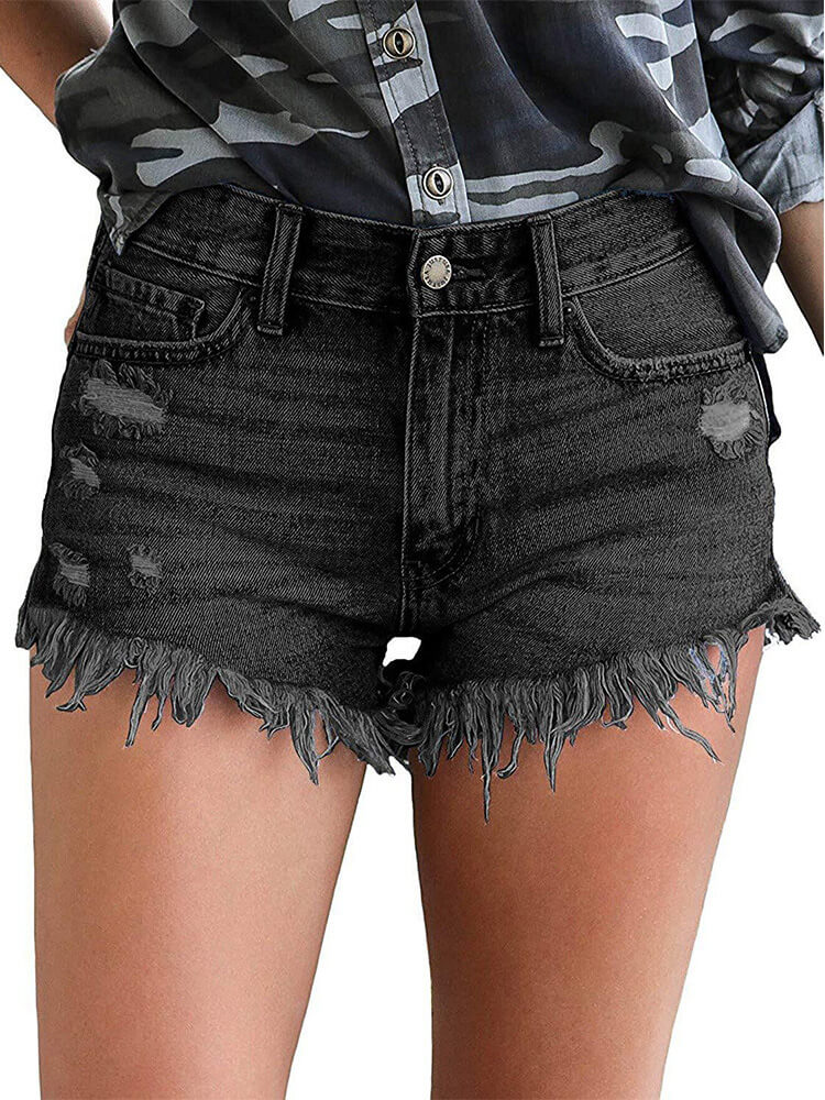 High Waist Raw Hem Frayed Ripped Denim Jean Shorts Tiynon