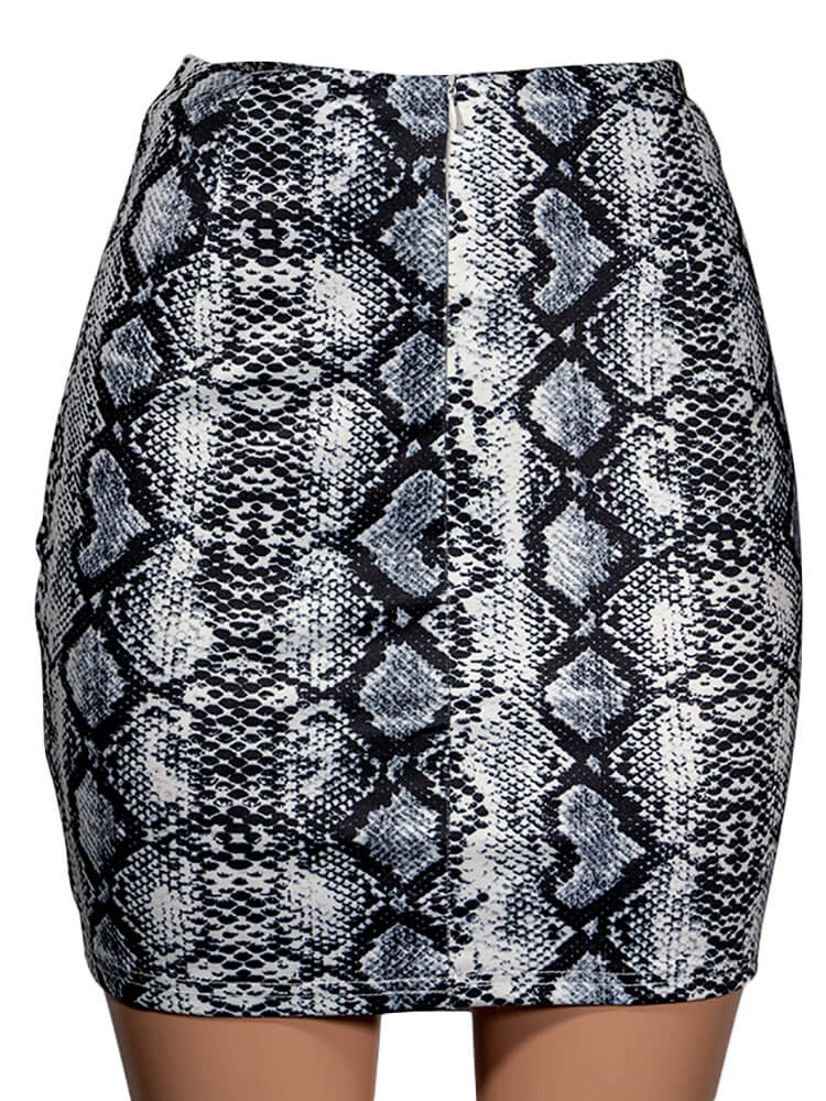 High Waist Snake Print Bodycon Mini Skirts Tiynon