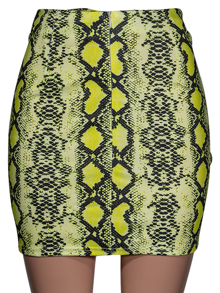 High Waist Snake Print Bodycon Mini Skirts Tiynon