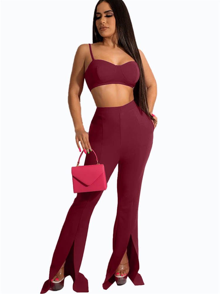 High Waist Split Flare Long Pants Tiynon