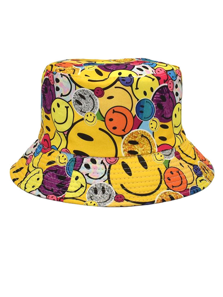 Houndstooth Smiling Face Print Bucket Hat Tiynon