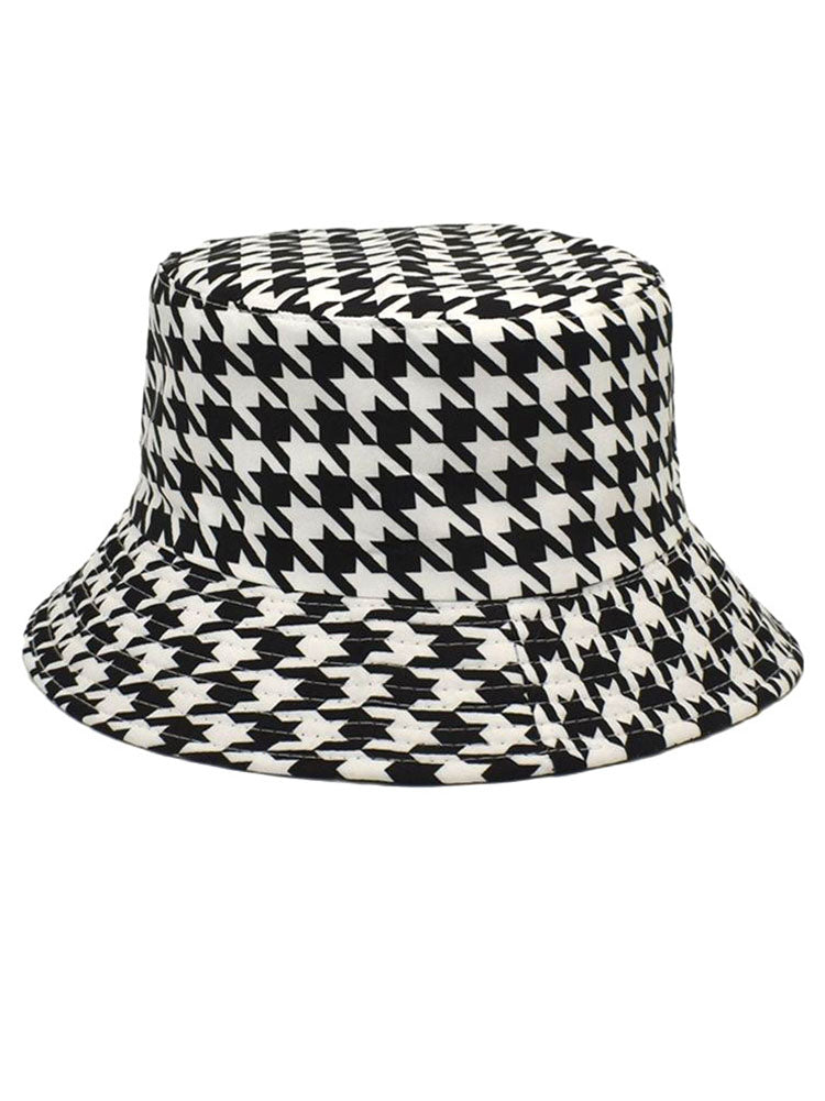 Houndstooth Smiling Face Print Bucket Hat Tiynon