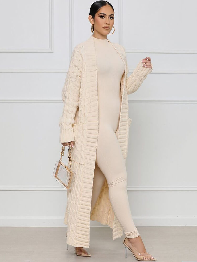 Knit Long Sleeve Solid Color Bodycon Cardigan Tiynon