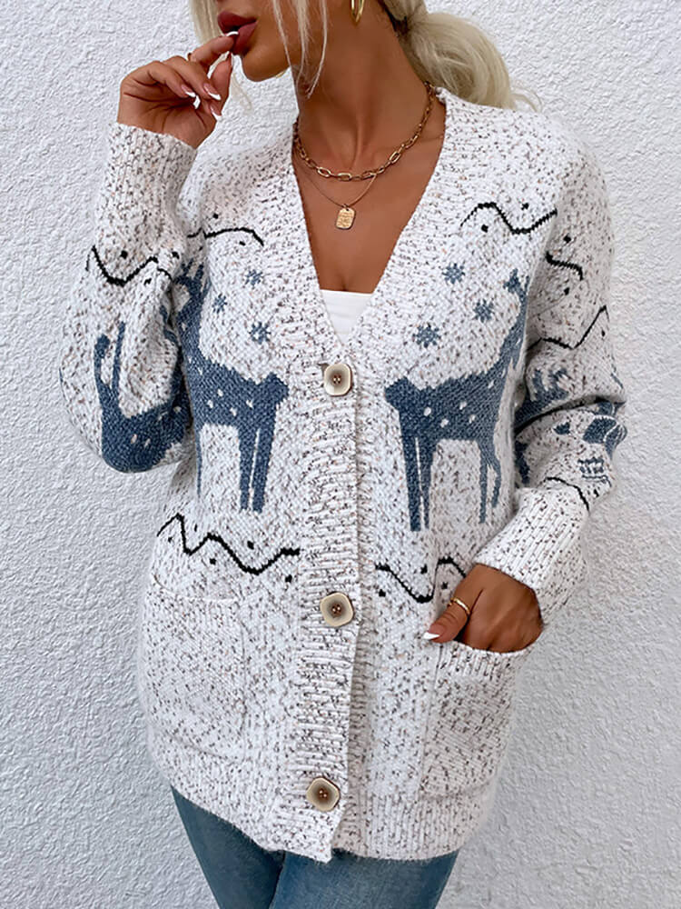 Knitted Single Breasted Long Sleeve Christmas Cardigan Tiynon