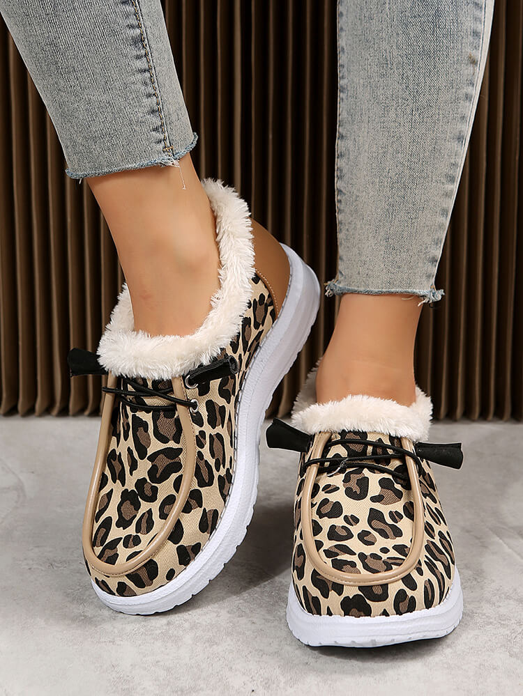 Leopard Slip-On Flat Warm Durable Shoes Tiynon