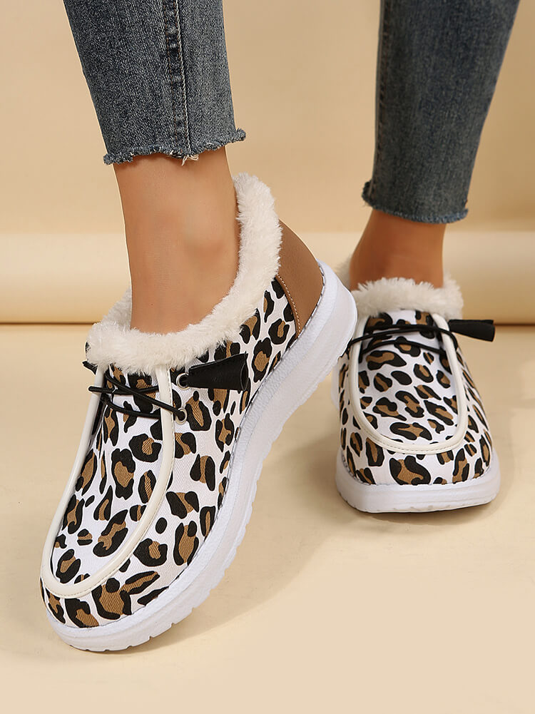 Leopard Slip-On Flat Warm Durable Shoes Tiynon