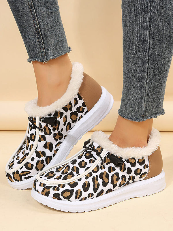 Leopard Slip-On Flat Warm Durable Shoes Tiynon