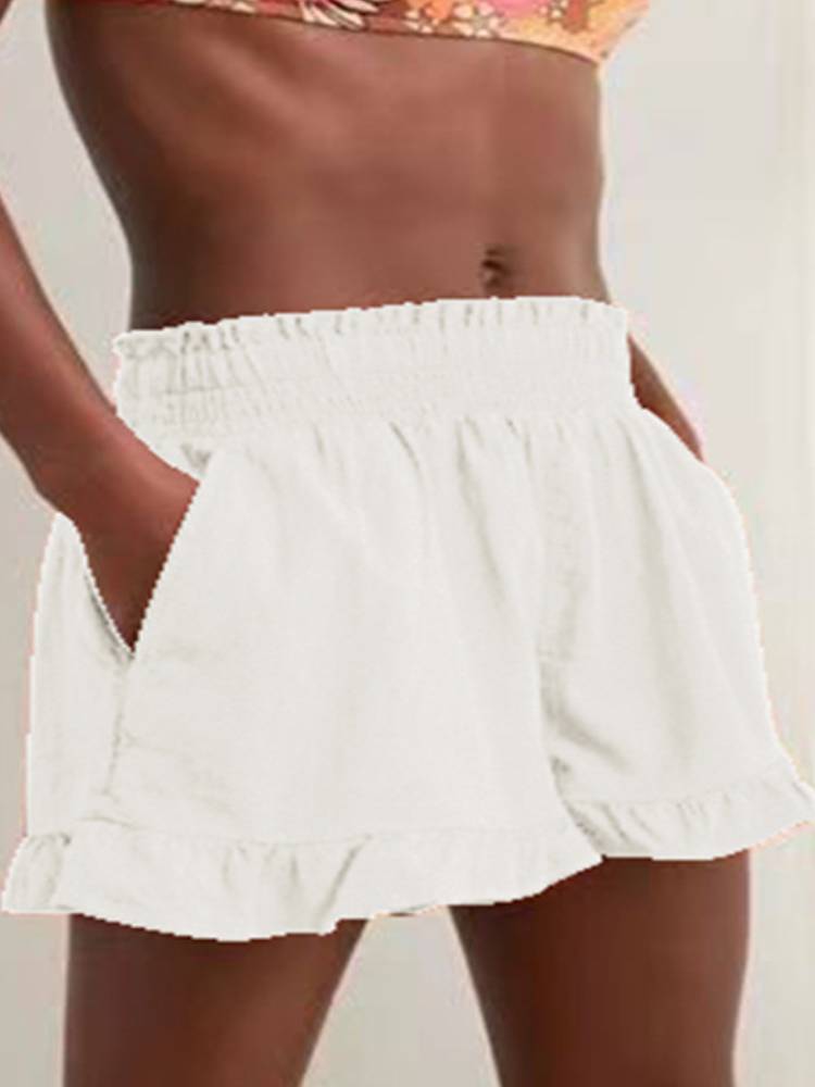 Linen Ruffle Hem Lounge Shorts Tiynon