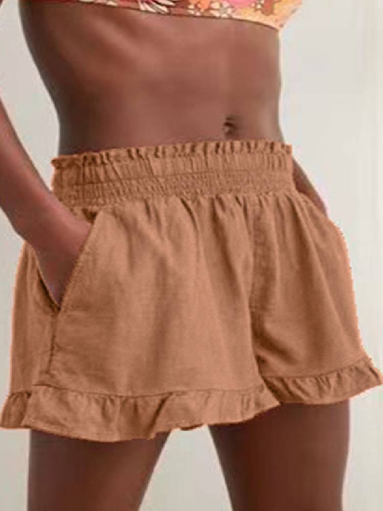 Linen Ruffle Hem Lounge Shorts Tiynon