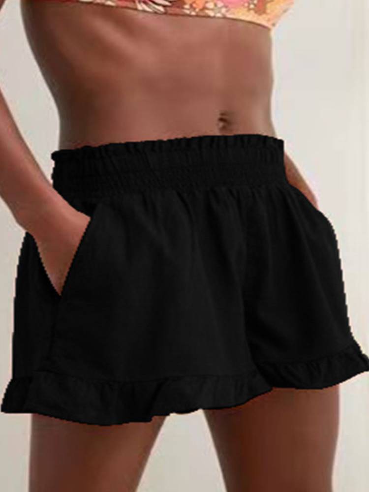 Linen Ruffle Hem Lounge Shorts Tiynon