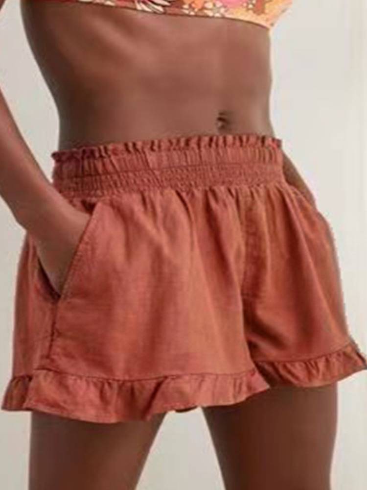 Linen Ruffle Hem Lounge Shorts Tiynon