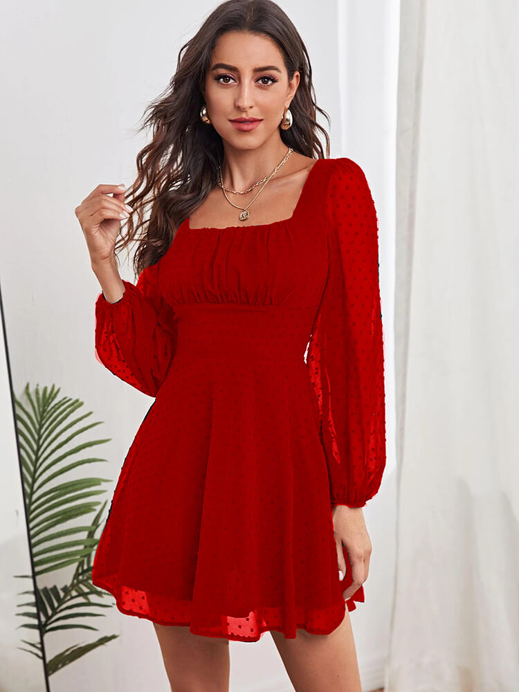 Long Lantern Sleeve Flowy Mini Dresses Tiynon