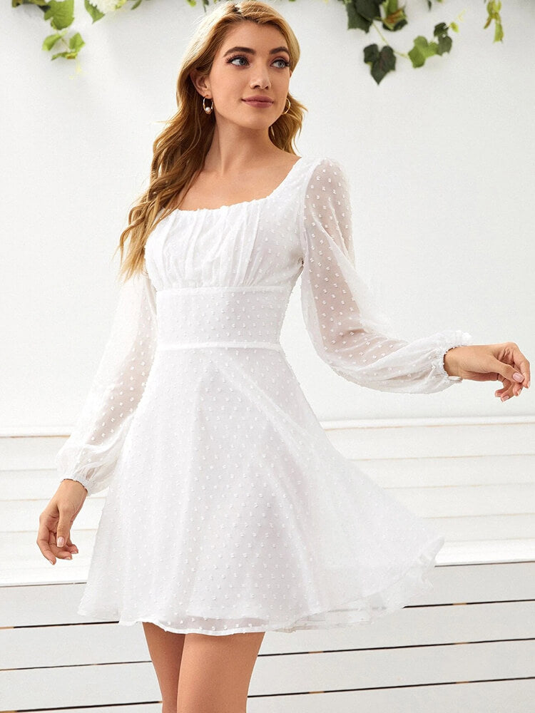 Long Lantern Sleeve Flowy Mini Dresses Tiynon