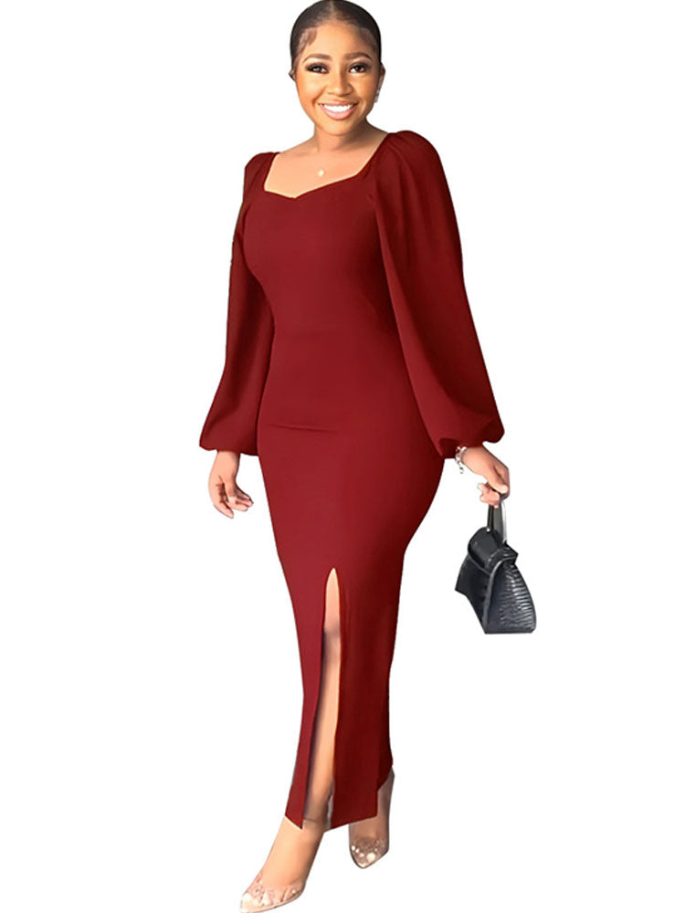 Long Sleeve Backless Split Midi Dresses Tiynon