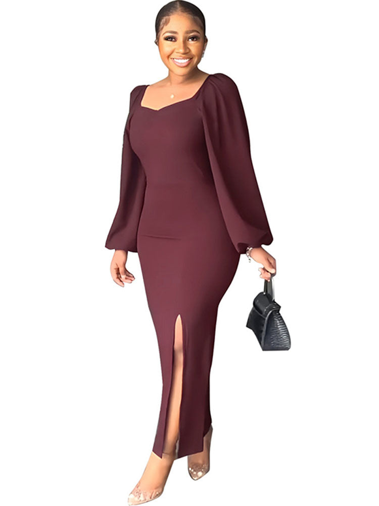 Long Sleeve Backless Split Midi Dresses Tiynon