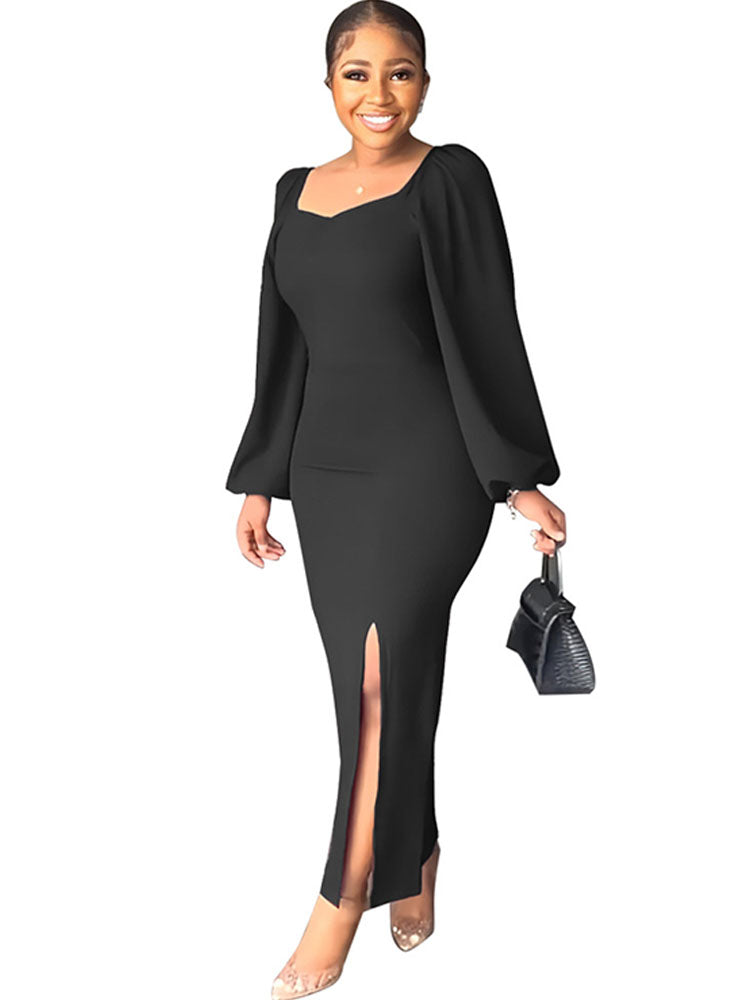 Long Sleeve Backless Split Midi Dresses Tiynon