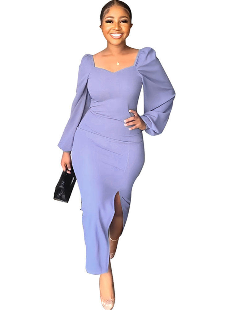 Long Sleeve Backless Split Midi Dresses Tiynon