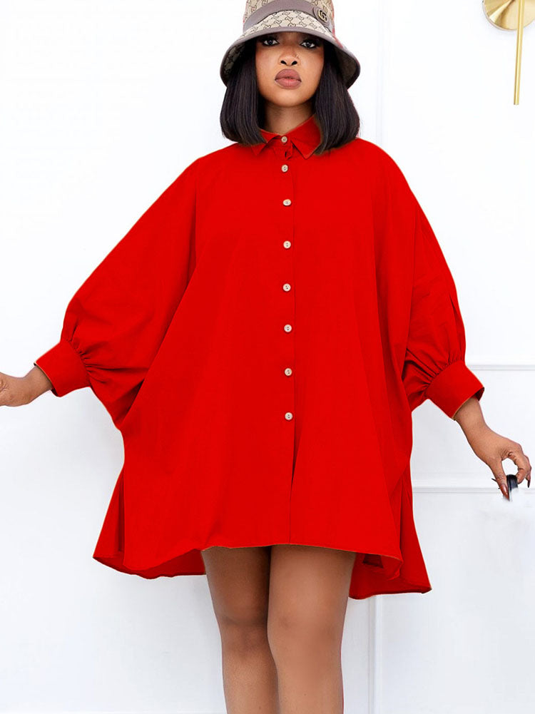 Long Sleeve Button Loose Mini Shirt Dresses Tiynon