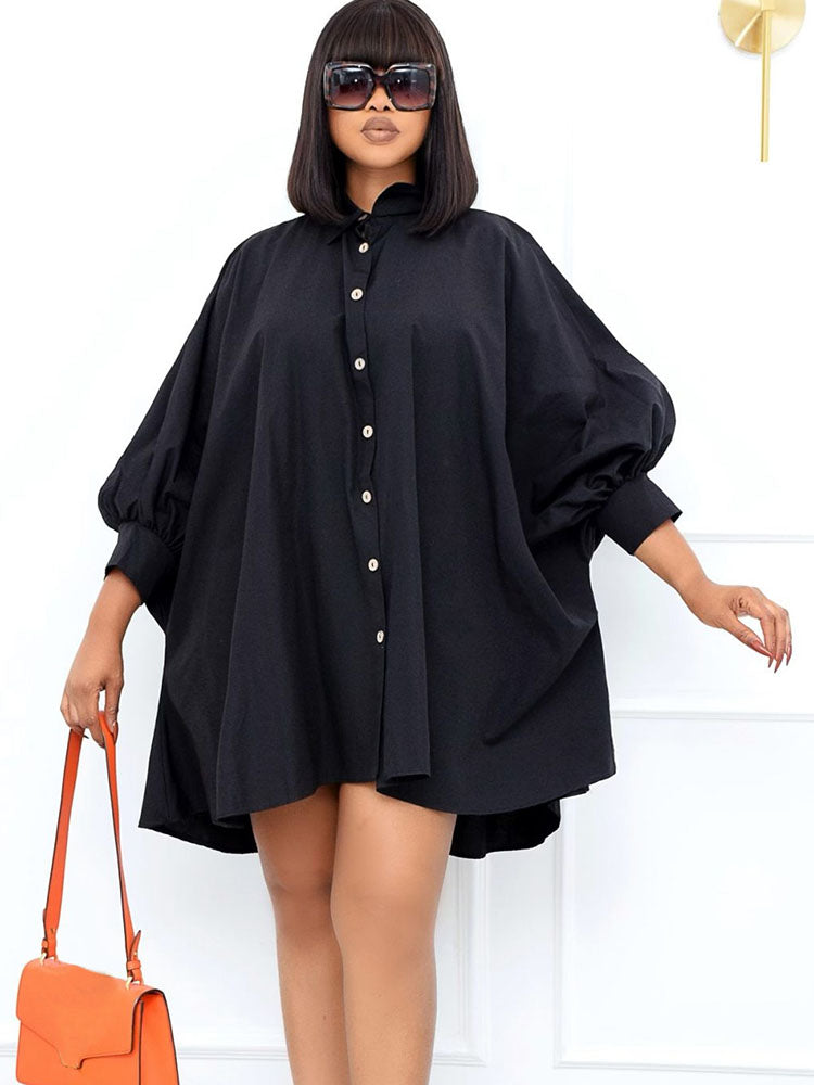 Long Sleeve Button Loose Mini Shirt Dresses Tiynon