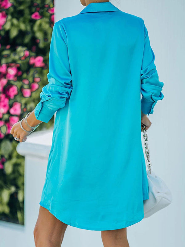 Long Sleeve Collared Mini Dresses Tiynon