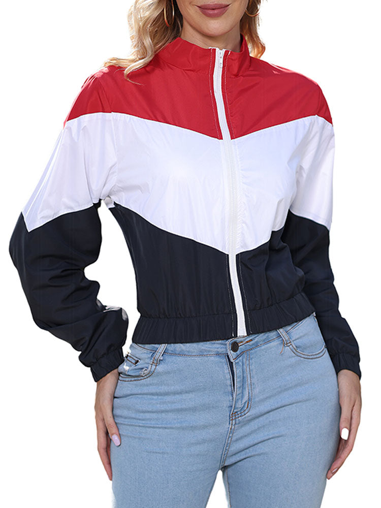 Long Sleeve Color Block Zip Up Jackets Tiynon